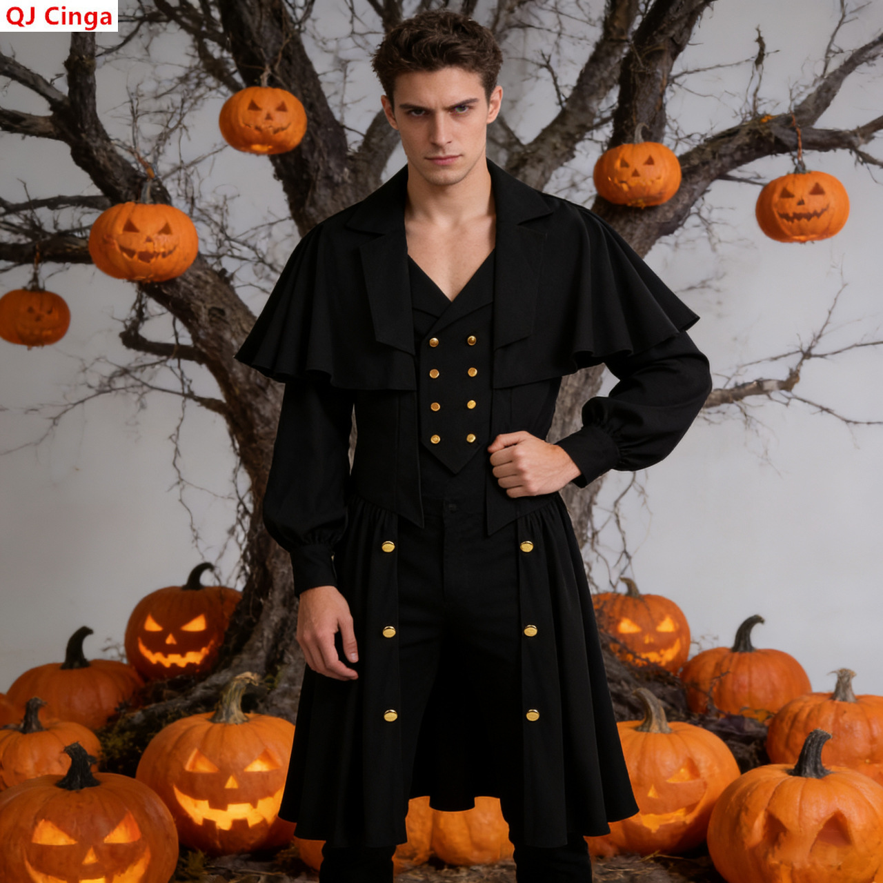 Trench Coat Men - Vintage Gothic-style Men's Black Trench Coat,