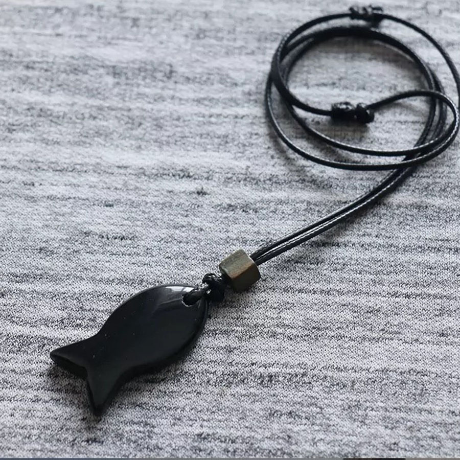 Men'S Fashion Today - Vintage Natural Black Obsidian Fish‑Shaped Pendant