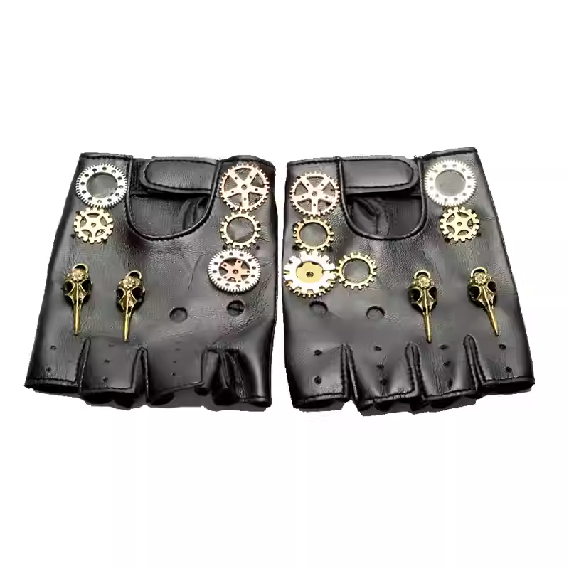 Men'S Fashion Gloves - Steampunk PU Leather Fingerless Compass Gloves