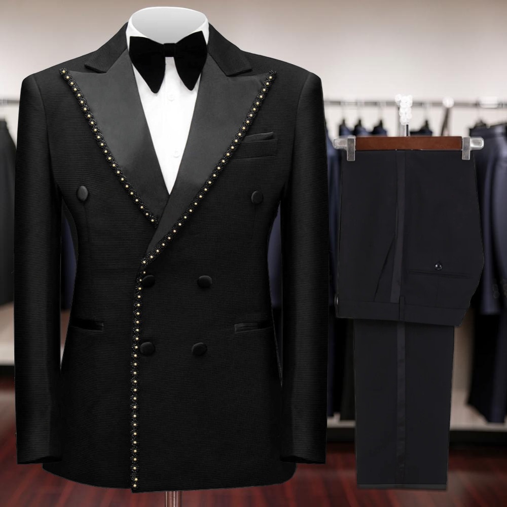 Men'S Dress Pants Fashion - Double Breasted Beaded Formal Suits for