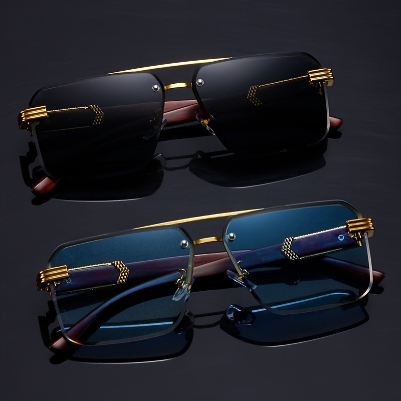 Trend Double Beam Rectangle Su - Men'S Fashion Rimless Glasses ulasan dan harga