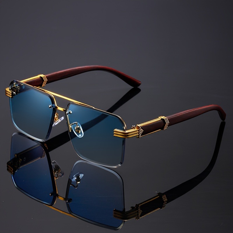 Trend Double Beam Rectangle Su - Men'S Fashion Rimless Glasses ulasan dan harga