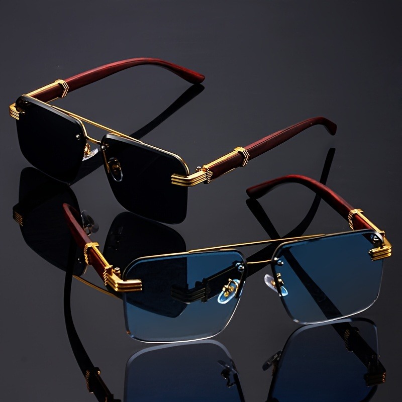 Trend Double Beam Rectangle Su - Men'S Fashion Rimless Glasses ulasan dan harga