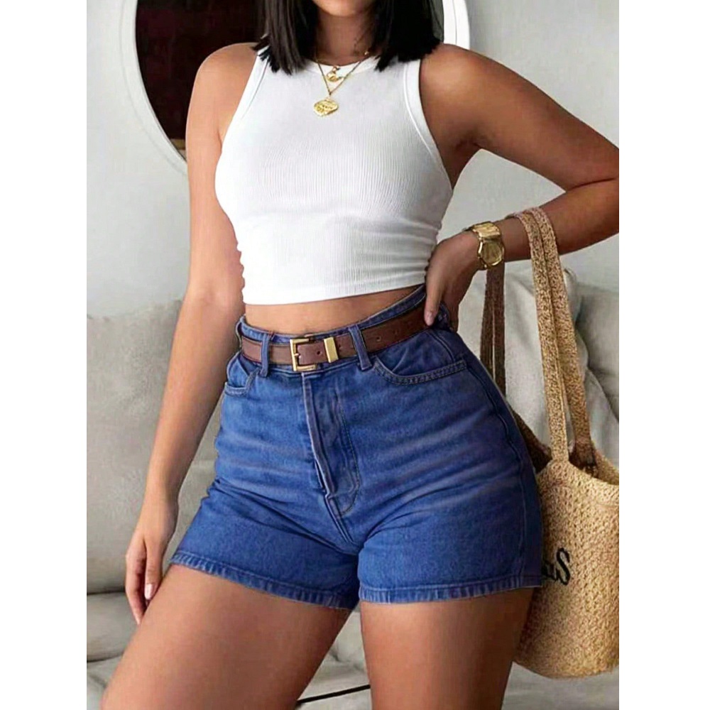 Women Summer Denim Shorts High - Skinny Jeans Ripped ulasan dan harga