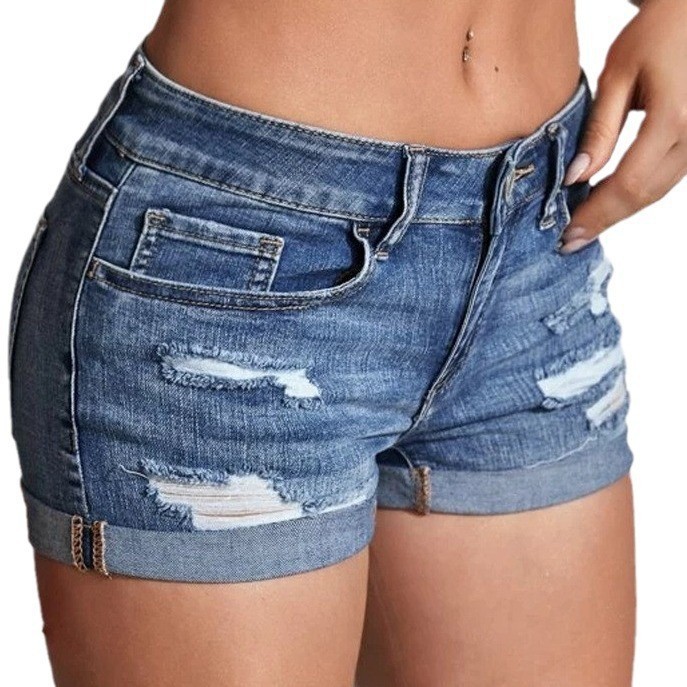 High Waist Washed Denim Shorts - Skinny Jeans Ripped ulasan dan harga