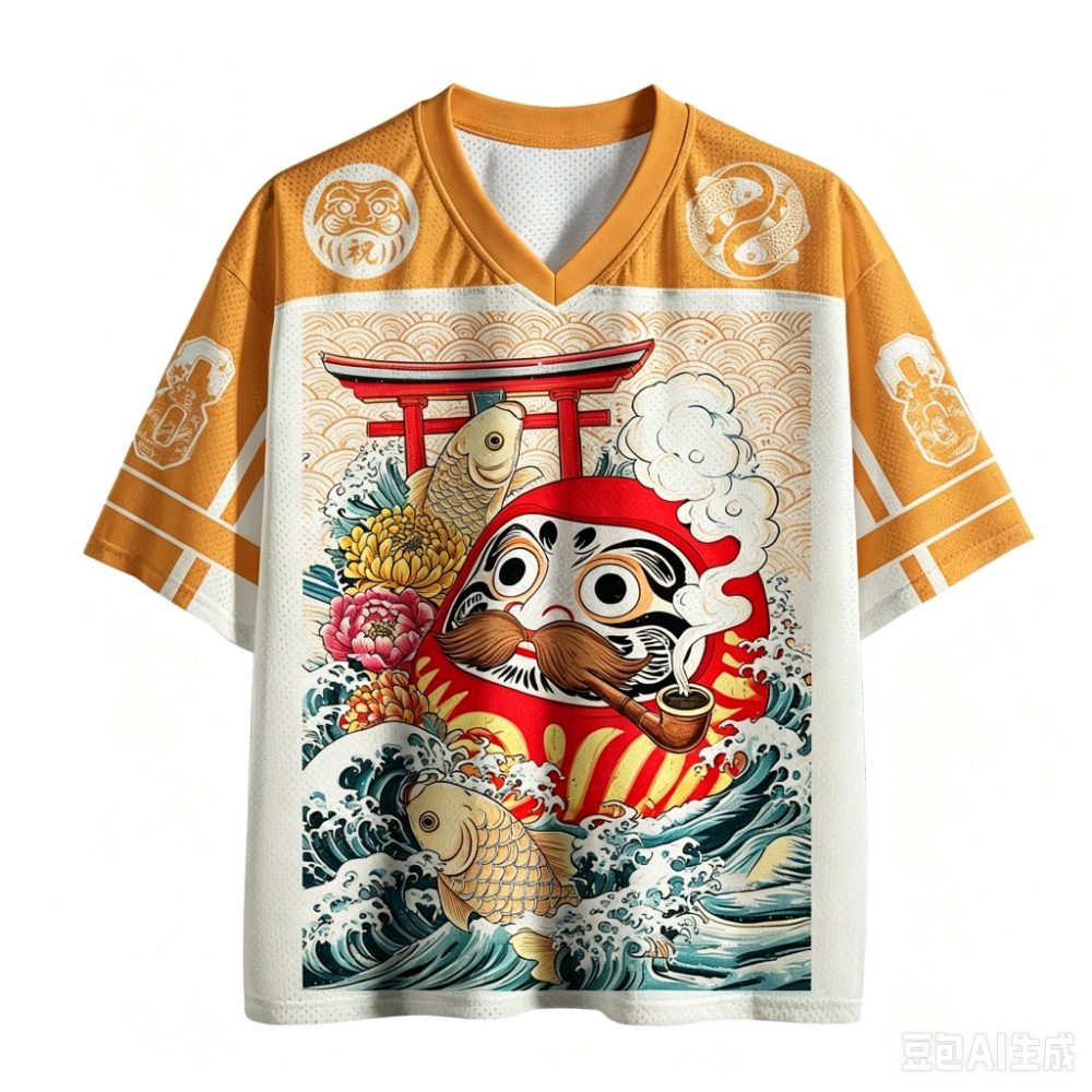 Dharma Koi Ukiyo-e  3D Print Q - Men'S Fashion V Neck T Shirts ulasan dan harga
