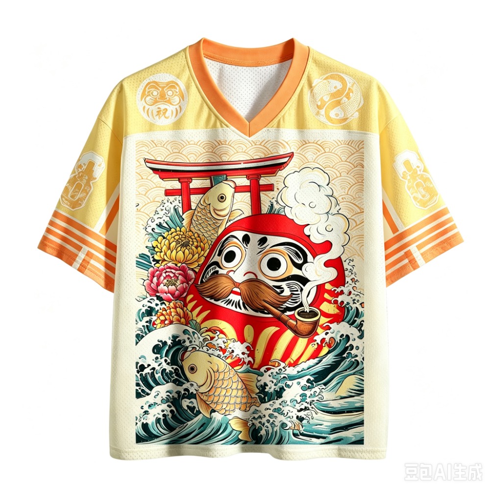 Dharma Koi Ukiyo-e  3D Print Q - Men'S Fashion V Neck T Shirts ulasan dan harga