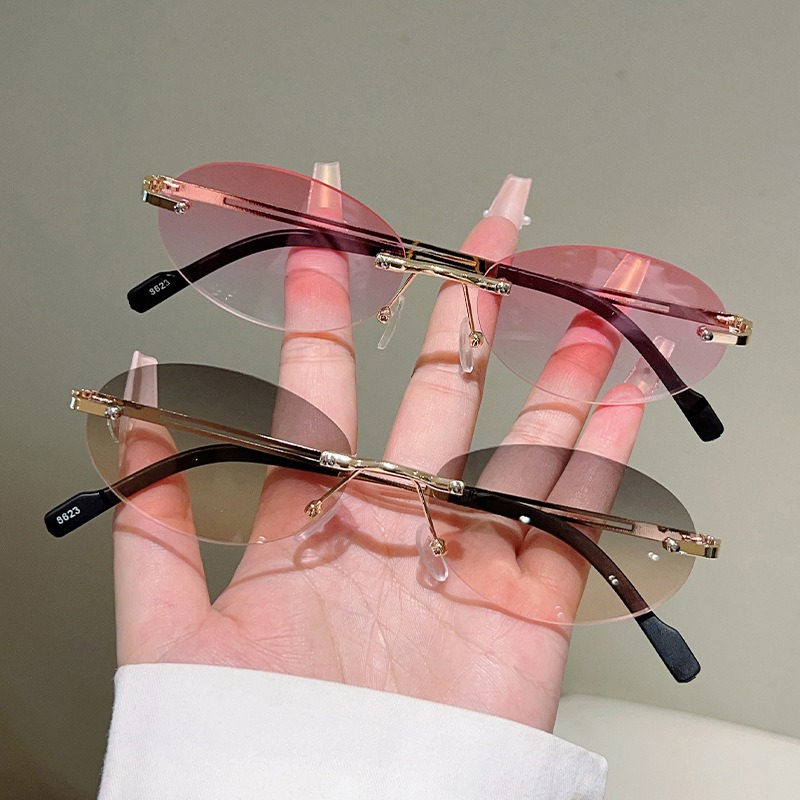Rimless Oval Sunglasses Men Fa - Men'S Fashion Rimless Glasses ulasan dan harga