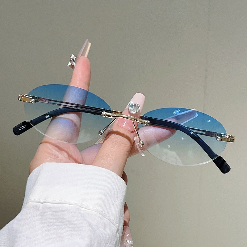 Rimless Oval Sunglasses Men Fa - Men'S Fashion Rimless Glasses ulasan dan harga