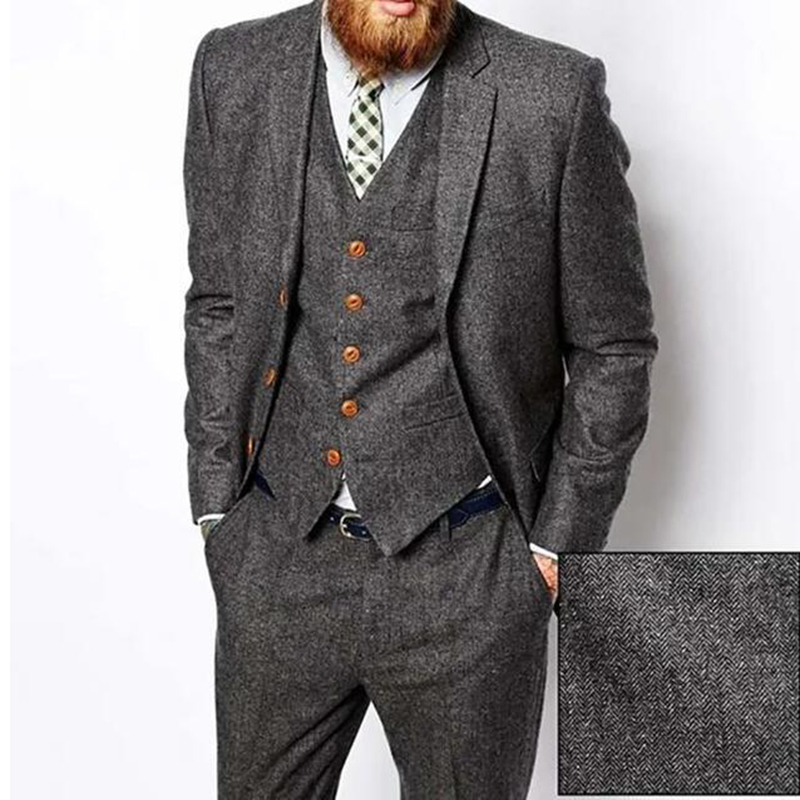 Grey Herringbone Tweed Winter  - Men'S Dress Pants Fashion ulasan dan harga