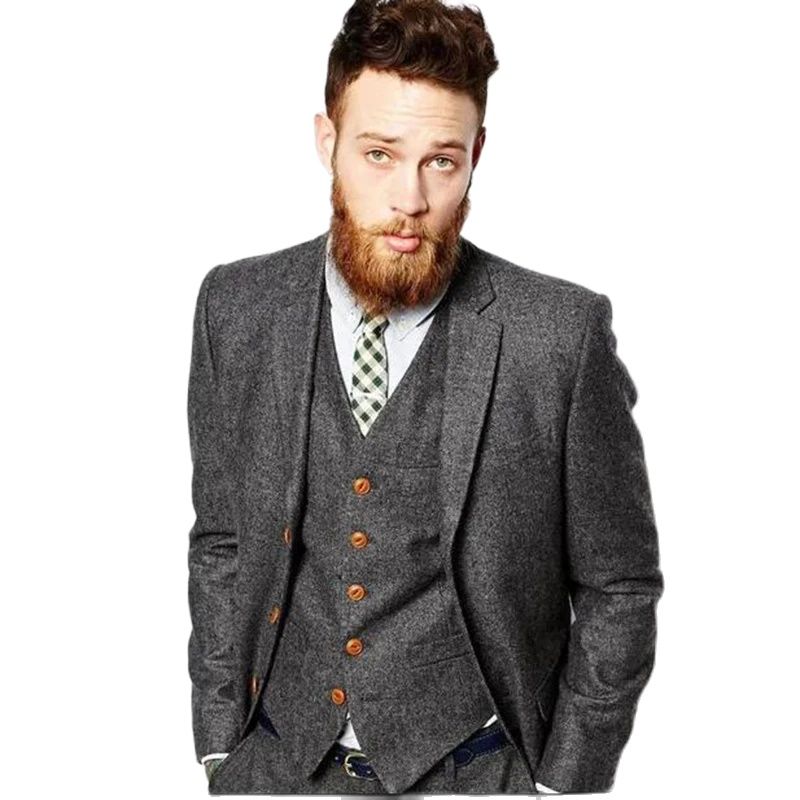 Grey Herringbone Tweed Winter  - Men'S Dress Pants Fashion ulasan dan harga