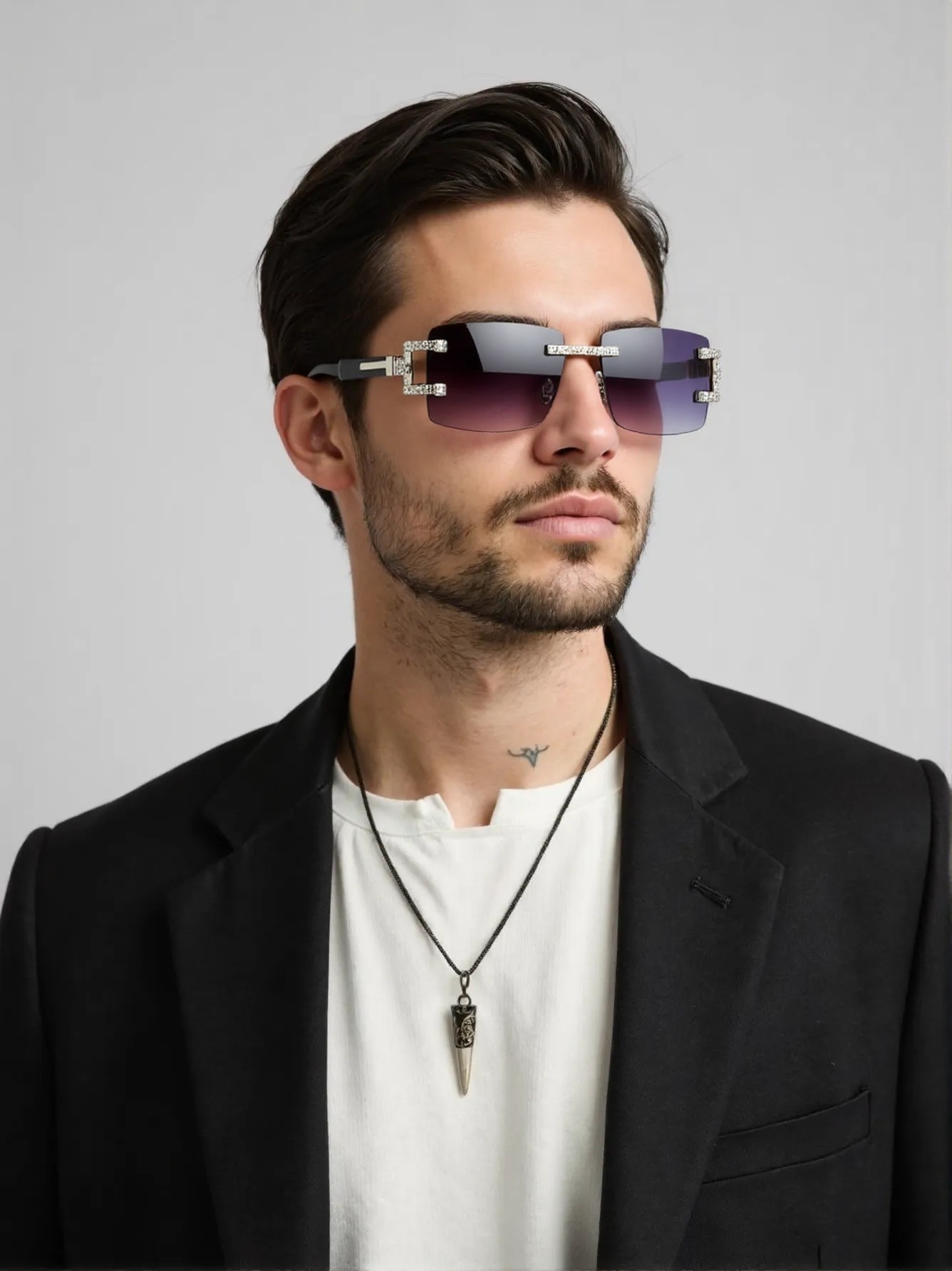 Wood leg retro fashion sunglas - Men'S Fashion Rimless Glasses ulasan dan harga