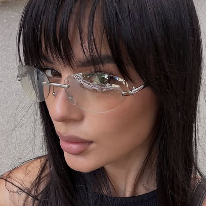 Rimless  Oval Sun Glasses for  - Men'S Fashion Rimless Glasses ulasan dan harga